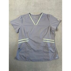 Grey's Anatomy Active by Barco Women's Gray Scrub Top XL Reflective Trim